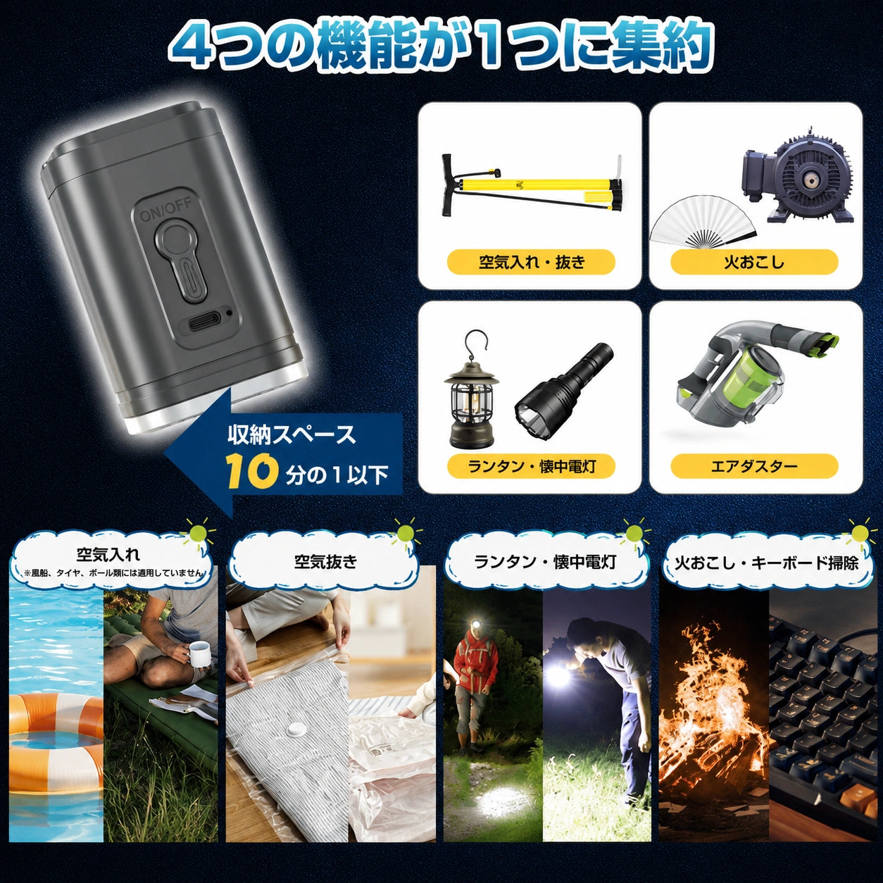 AKARIN™ らくらく電動エアポンプ｜浮き輪・エアベッド・圧縮袋対応 USB充電式